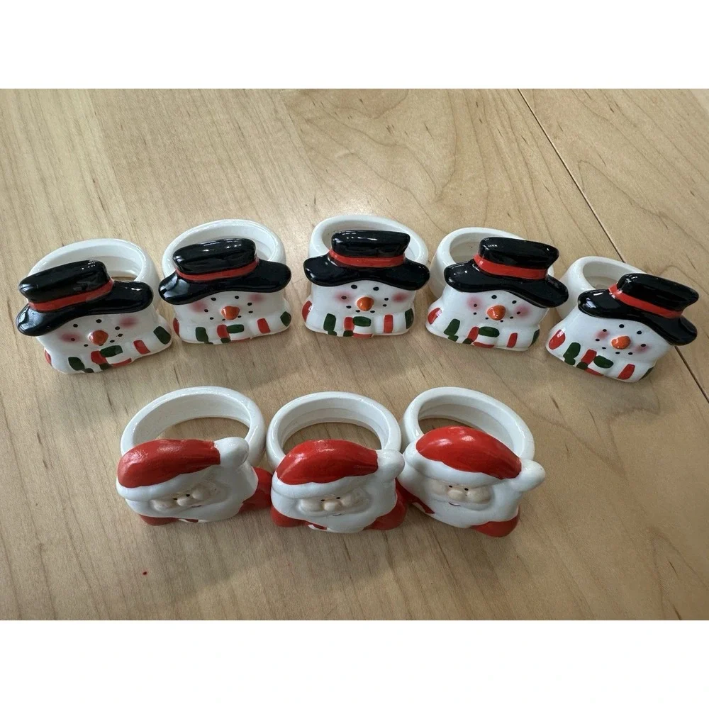Vintage Santa Claus Snowman Napkin Rings Ceramic Christmas Holiday Lot 8